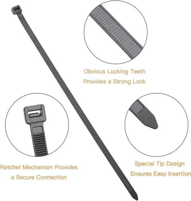 Alt view image 4 of 6 - Cable Ties 6 Inch Heavy Duty Zip Ties with 40 Pounds Tensile Strength for Multi-Purpose Use Self-Locking UV Resistant Nylon Tie Wraps Indoor and Outdoor Tie Wire. 200 Pcs Black