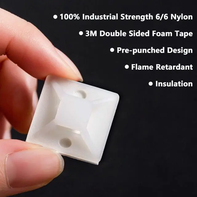Alt view image 3 of 7 - Cable Tie Mounts Adhesive-Backed 1 Inch for Cable Management Cable Tie Anchors 100 Pack White