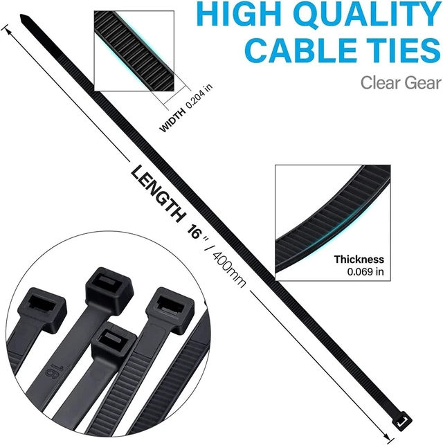 Alt view image 3 of 7 - Zip Ties 16 inch Black wire ties 100 per pack Electrical Cable Ties with 60 lbs tensile Strength Suitable for Outdoor Workshop Farms