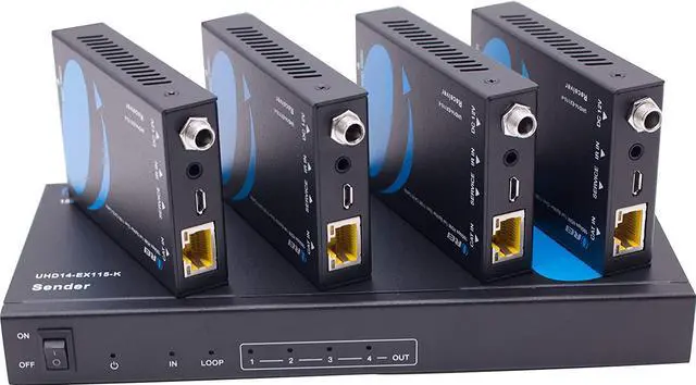 Alt view image 7 of 7 - 1x4 HDMI Extender Splitter 4K by Orei Multiple Over Single Cable CAT6/7 4K@60Hz 4:4:4 HDCP 2.2 with IR Remote EDID Management - Up to 115 Ft - Loop Out - Low Latency - Full Support (UHD14-EX115-K)