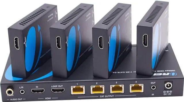 Alt view image 6 of 7 - 1x4 HDMI Extender Splitter 4K by Orei Multiple Over Single Cable CAT6/7 4K@60Hz 4:4:4 HDCP 2.2 with IR Remote EDID Management - Up to 115 Ft - Loop Out - Low Latency - Full Support (UHD14-EX115-K)