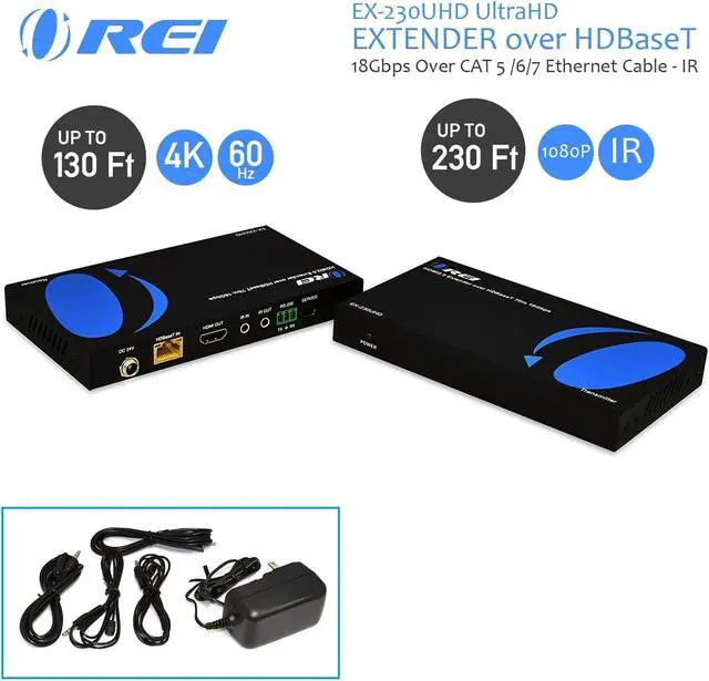 Alt view image 3 of 5 - 4K UltraHD Extender over HDBaseT by OREI , Balun Full 18Gbps Over CAT 5/6/7 Ethernet Cable - IR Signal - 230 Ft @ 1080P - 130 Ft @ 4K 60hz