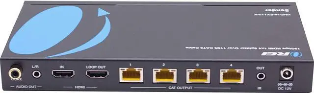 Alt view image 5 of 7 - 1x4 HDMI Extender Splitter 4K by Orei Multiple Over Single Cable CAT6/7 4K@60Hz 4:4:4 HDCP 2.2 with IR Remote EDID Management - Up to 115 Ft - Loop Out - Low Latency - Full Support (UHD14-EX115-K)