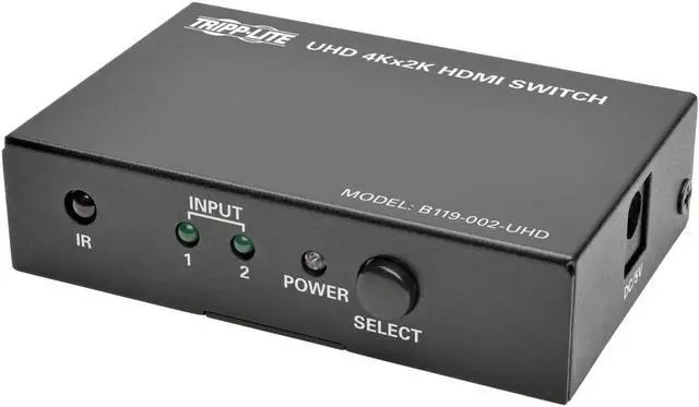 Main image of Tripp Lite 2-Port HDMI Switch for Video and Audio, 4K x 2K UHD @ 60 Hz (HDMI F/2xF) with Remote Control (B119-002-UHD),BLACK