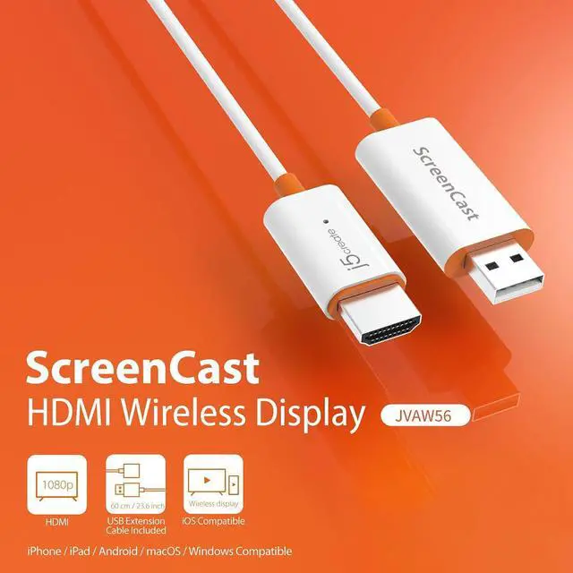 Alt view image 2 of 7 - ScreenCast HDMI Wireless Display Adapter Receiver - Mirror Phone Tablet Laptop to HDTV - Compatible with MiraCast AirPlay Android Windows 10 PC iOS iPhone Tablet (JVAW56)