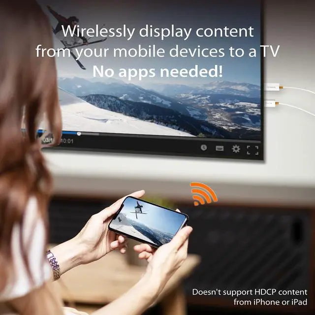 Alt view image 3 of 7 - ScreenCast HDMI Wireless Display Adapter Receiver - Mirror Phone Tablet Laptop to HDTV - Compatible with MiraCast AirPlay Android Windows 10 PC iOS iPhone Tablet (JVAW56)