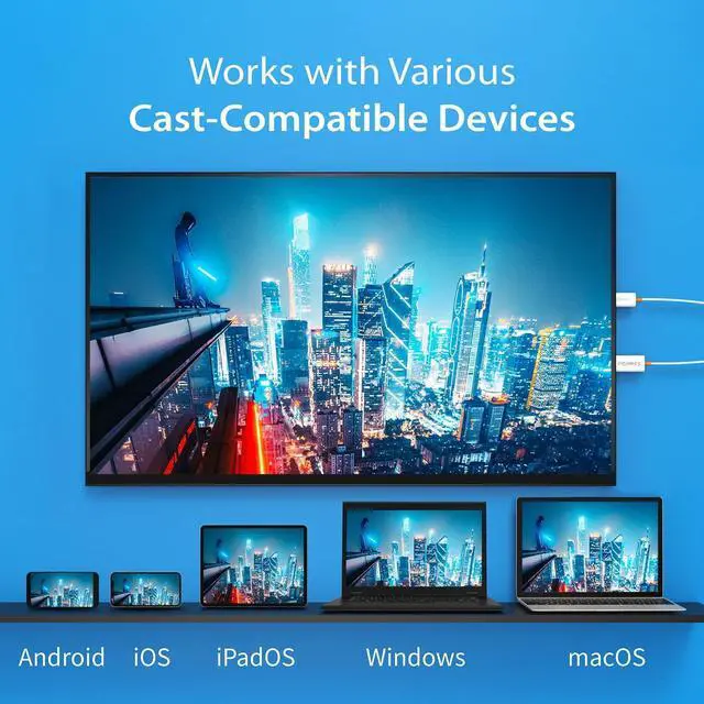 Alt view image 4 of 7 - ScreenCast HDMI Wireless Display Adapter Receiver - Mirror Phone Tablet Laptop to HDTV - Compatible with MiraCast AirPlay Android Windows 10 PC iOS iPhone Tablet (JVAW56)