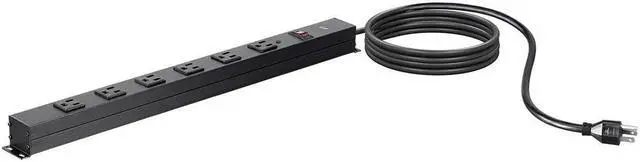 Main image of Monoprice 6 Outlet Metal Surge Protector Power Strip - Black With 15 Feet Cord | 540 Joules