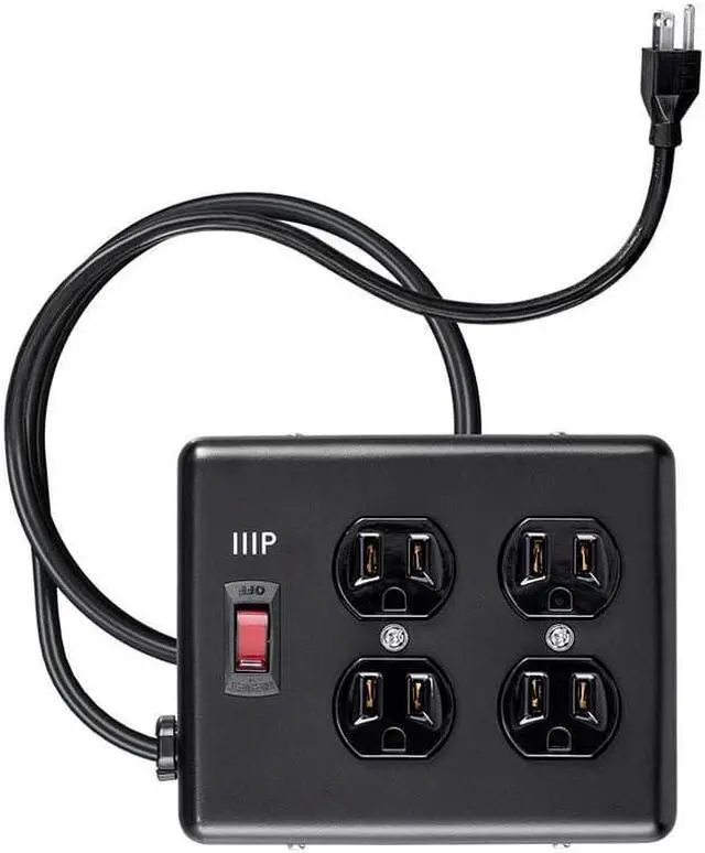 Alt view image 5 of 7 - Monoprice Heavy Duty 4 Outlet Metal Surge Power Box - Black With 6 Feet Cord | 180 Joules