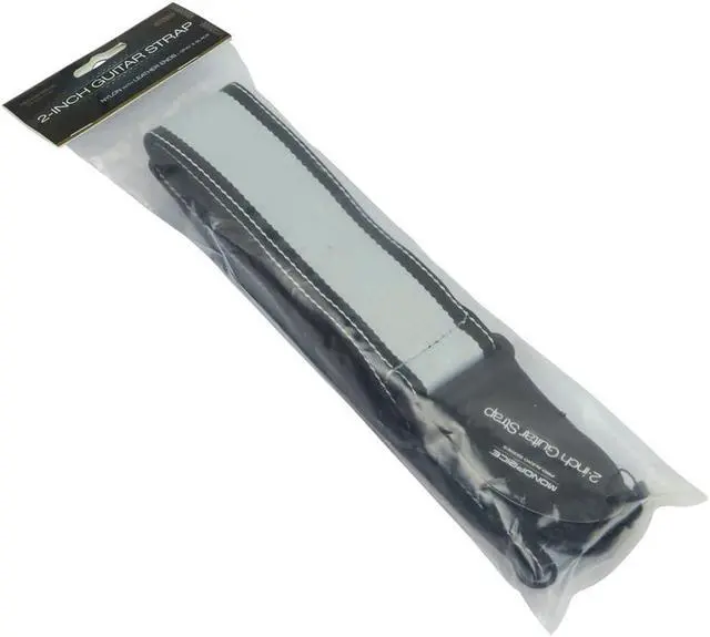 Alt view image 3 of 3 - Monoprice 2-inch Nylon Adjustable Guitar Strap with Leather Ends - Gray & Black