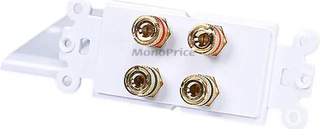 Alt view image 7 of 7 - Monoprice High Quality Banana Binding Post Two-Piece Inset Wall Plate - White - Coupler Type For 2 Speakers
