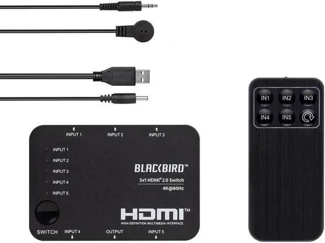 Alt view image 6 of 6 - Monoprice Blackbird 4K 5x1 HDMI 2.0 Switch, HDR, HDR10, 18G, HDCP 2.2, Dolby Vision, 4K@60Hz, Hybrid Log-Gamma, 5 Inputs 1 Output, With IR Controler