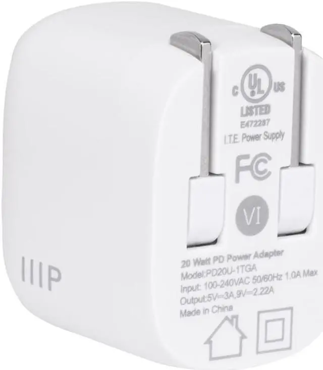 Alt view image 4 of 6 - Monoprice USB-C Charger, 20W 1-port PD GaN Technology Foldable Wall Charger White, Power Delivery for MacBook Pro/Air, iPad Pro, iPhone 12/11/Pro/Max/XR/XS/X, Pixel, Galaxy, and More