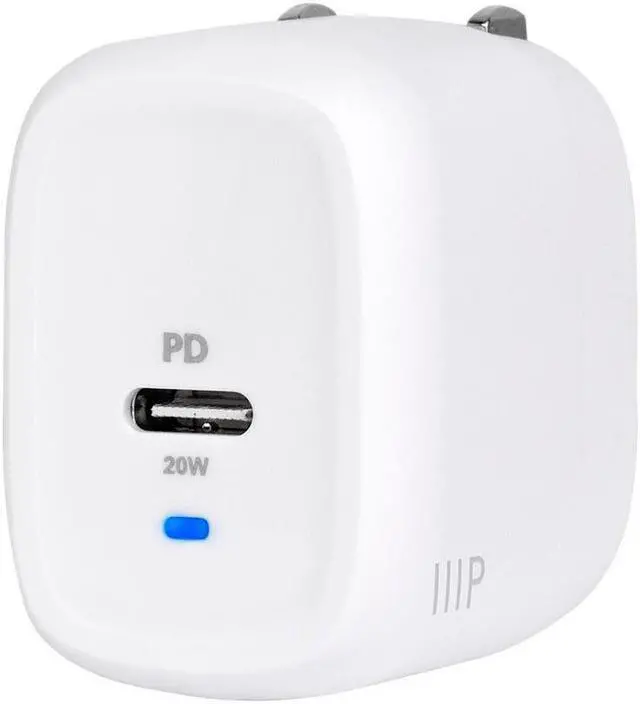 Main image of Monoprice USB-C Charger, 20W 1-port PD GaN Technology Foldable Wall Charger White, Power Delivery for MacBook Pro/Air, iPad Pro, iPhone 12/11/Pro/Max/XR/XS/X, Pixel, Galaxy, and More