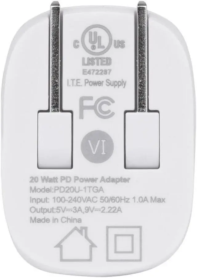 Alt view image 6 of 6 - Monoprice USB-C Charger, 20W 1-port PD GaN Technology Foldable Wall Charger White, Power Delivery for MacBook Pro/Air, iPad Pro, iPhone 12/11/Pro/Max/XR/XS/X, Pixel, Galaxy, and More
