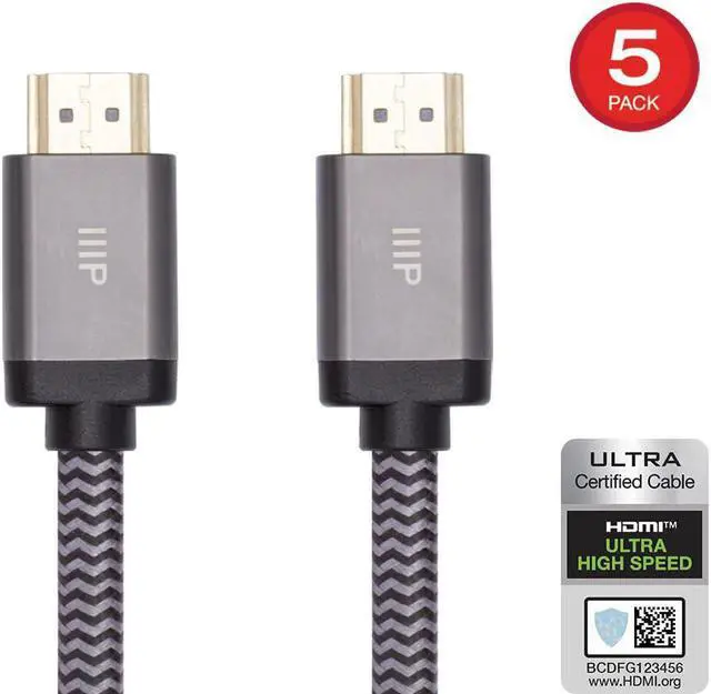 Main image of Monoprice 8K Certified Braided Ultra High Speed HDMI 2.1 Cable - 10 Feet - Black (5 Pack) 48Gbps, Compatible With Sony PS 5, PS 5 Digital Edition, Xbox Series X, and Xbox Series S