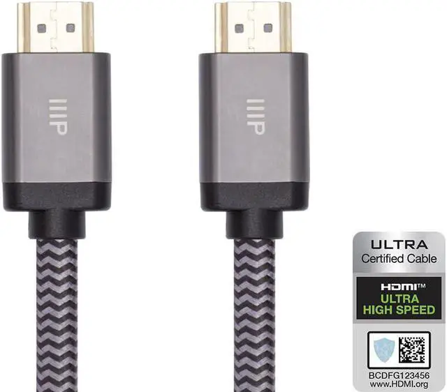 Main image of Monoprice 8K Braided HDMI 2.1 Cable - 15 Feet - Black | Certified Ultra High Speed, 8k@60Hz, 48Gbps, Compatible With Sony PS5 / PS5 Digital Edition / Xbox Series X & Series S and More