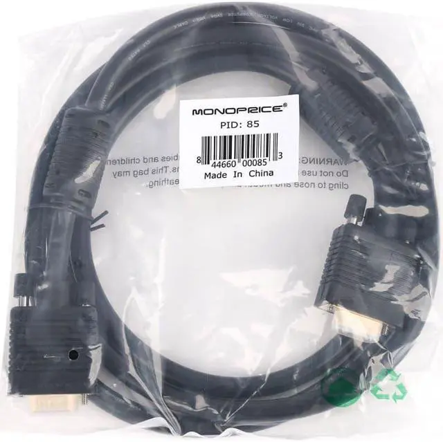 Alt view image 8 of 17 - Monoprice Super VGA Monitor Cable - 6 Feet - Black | Male to Male with Ferrite Cores (Gold Plated)