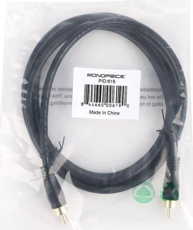 Alt view image 7 of 8 - Monoprice Audio/Video Coaxial Cable - 6 Feet - Black | RCA Male/Male RG-59U 75ohm (for S/PDIF Digital Coax Subwoofer & Composite Video)