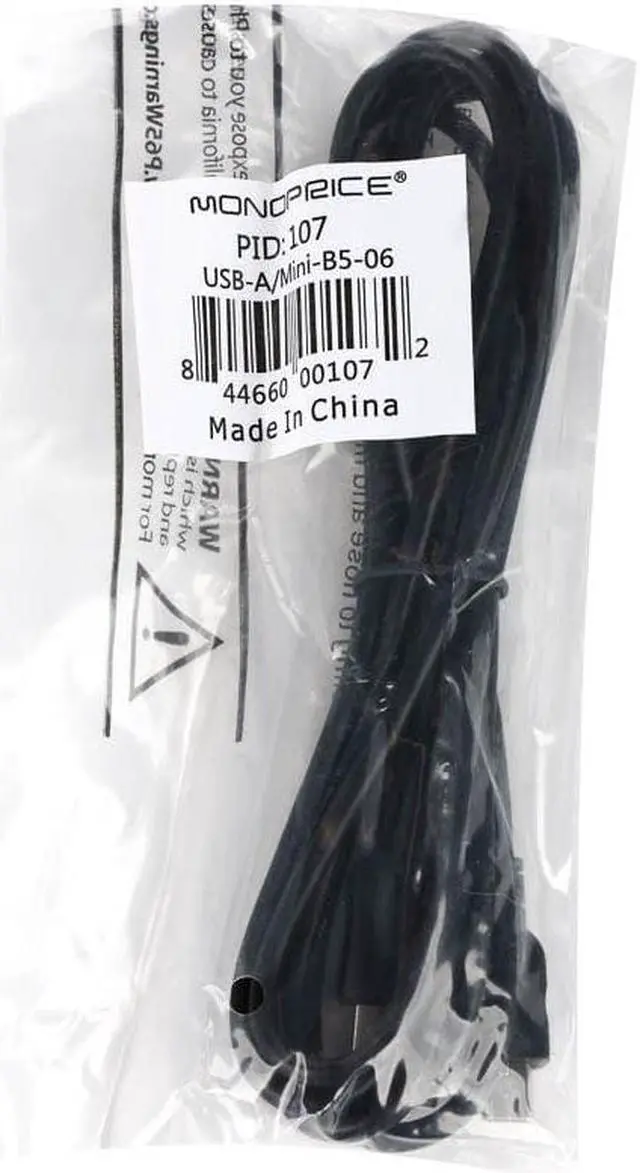 Alt view image 7 of 9 - Monoprice USB A to Mini-B 2.0 Cable - 6 Feet - Black | 5-Pin 8/28AWG