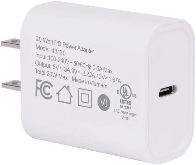 Alt view image 3 of 6 - Monoprice 20W USB-C Fast Wall Charger | Compatible with iPhones, iPad mini, Samsung Galaxy S, AirPods, Nintendo Switch, Smart Watches