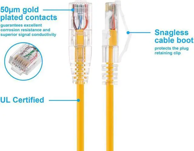 Alt view image 4 of 7 - Monoprice Cat6 Ethernet Patch Cable - 1 Feet - Yellow | Network Internet Cord - Snagless RJ45 Stranded 550MHz UTP CMR Riser Rated Pure Bare Copper Wire 28AWG - SlimRun Series