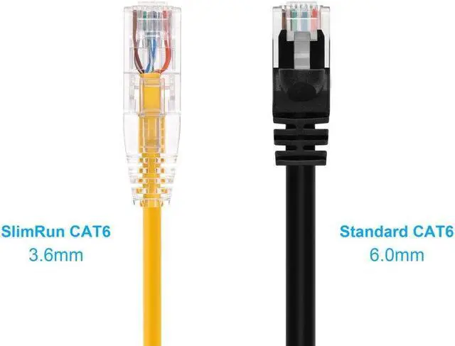 Alt view image 3 of 7 - Monoprice Cat6 Ethernet Patch Cable - 1 Feet - Yellow | Network Internet Cord - Snagless RJ45 Stranded 550MHz UTP CMR Riser Rated Pure Bare Copper Wire 28AWG - SlimRun Series