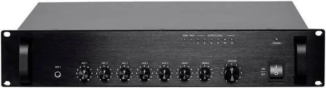 Alt view image 3 of 5 - Monoprice Commercial Audio 60W 5ch 100/70V Mixer Amp with Microphone Priority (NO LOGO)