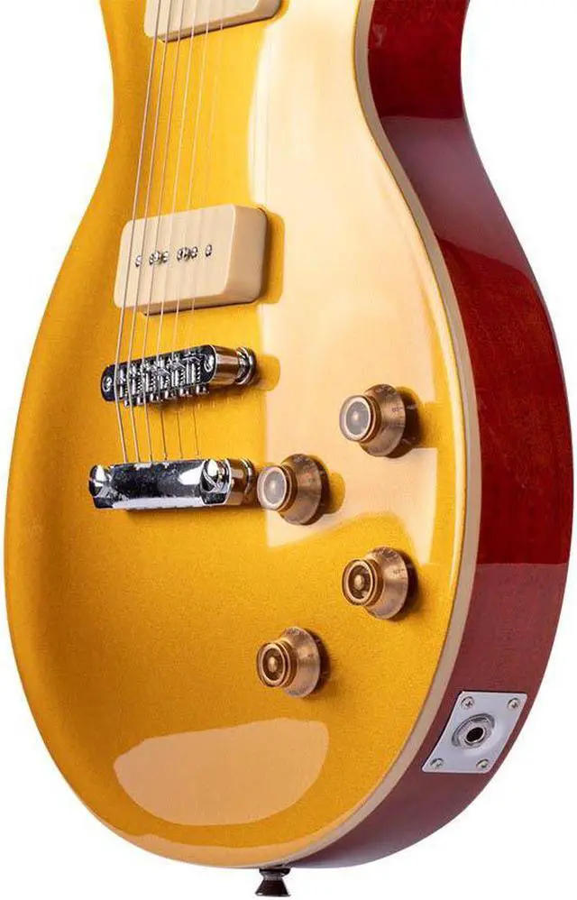 Alt view image 5 of 6 - Monoprice 66SB DLX Plus Mahogany Electric Guitar with Gig Bag, Gold Top, 6 Strings, SingleCutaway Solid Body - Indio Series