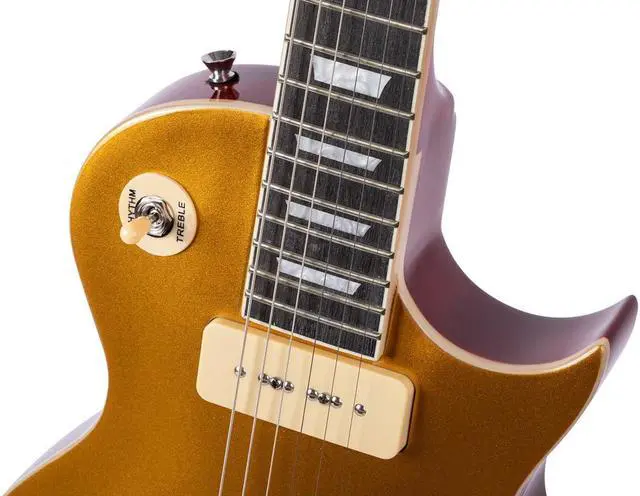 Alt view image 6 of 6 - Monoprice 66SB DLX Plus Mahogany Electric Guitar with Gig Bag, Gold Top, 6 Strings, SingleCutaway Solid Body - Indio Series