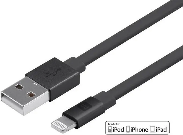 Alt view image 2 of 20 - Monoprice Apple MFi Certified Flat Lightning to USB Charge & Sync Cable - 3 Feet - Black | iPhone X, 8, 8 Plus, 7, 7 Plus, 6, 6 Plus, 5S - Cabernet Series
