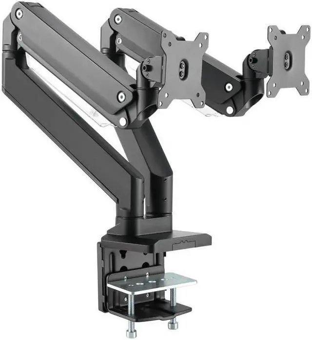 Main image of Monoprice Heavy-Duty Dual-Monitor Full-Motion Adjustable Gas-Spring Desk Mount for 15 to 34 Inches Monitors, Desk EdgeClamp, Fits 2 Screens - Workstream Collection