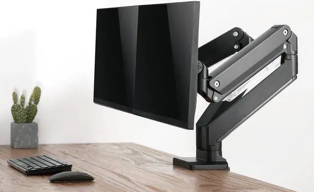 Alt view image 4 of 13 - Monoprice Heavy-Duty Dual-Monitor Full-Motion Adjustable Gas-Spring Desk Mount for 15 to 34 Inches Monitors, Desk EdgeClamp, Fits 2 Screens - Workstream Collection