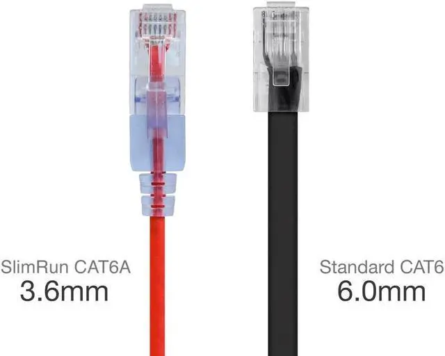Alt view image 3 of 6 - Monoprice SlimRun Cat6A Ethernet Patch Cable - Network Internet Cord - RJ45, Stranded, UTP, Pure Bare Copper Wire, 30AWG, 2ft, Red, 5-Pack