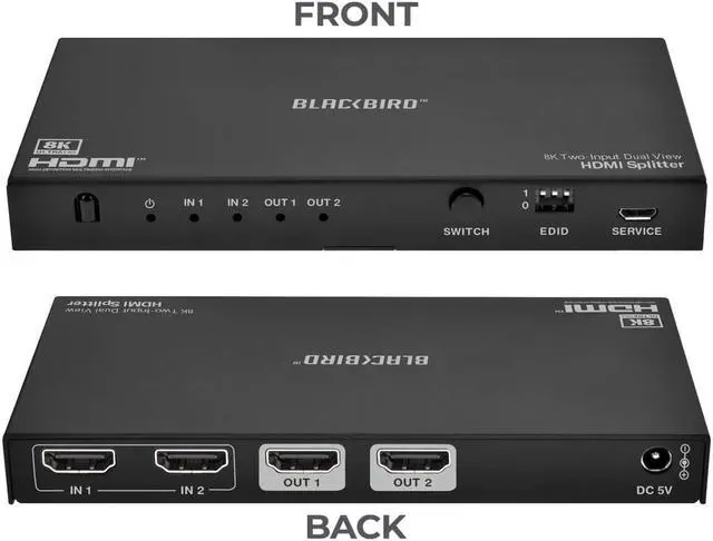 Alt view image 2 of 6 - Monoprice Blackbird 8K Dual Function Splitter/Switch (1x2 Splitter or 2x1 Switch), 8K@60, 4K@120, 40Gbps, HDR, HDMI 2.1, HDCP 2.3, EDID