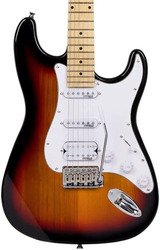 Alt view image 2 of 6 - Monoprice Cali DLX Plus HSS Electric Guitar with Gig Bag - Sunburst Ash Body, Wilkinson Bridge/Pickups, White Pickguard, Maple Fingerboard - Indio Series
