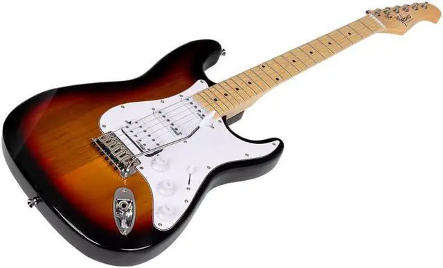 Alt view image 3 of 6 - Monoprice Cali DLX Plus HSS Electric Guitar with Gig Bag - Sunburst Ash Body, Wilkinson Bridge/Pickups, White Pickguard, Maple Fingerboard - Indio Series