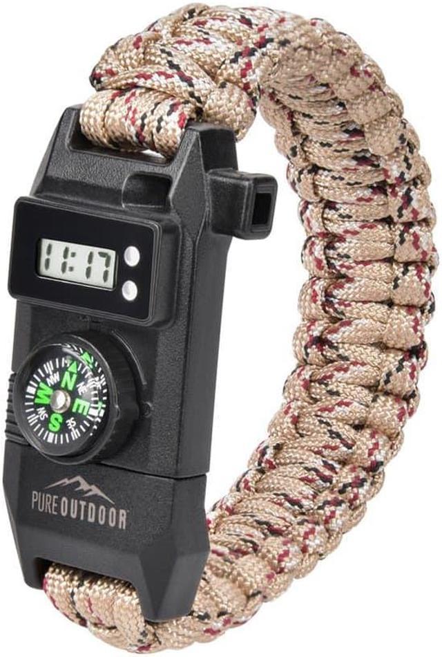 Pure Outdoor by Monoprice 7 in 1 Paracord Survival Bracelet with Digital  Watch and Compass 