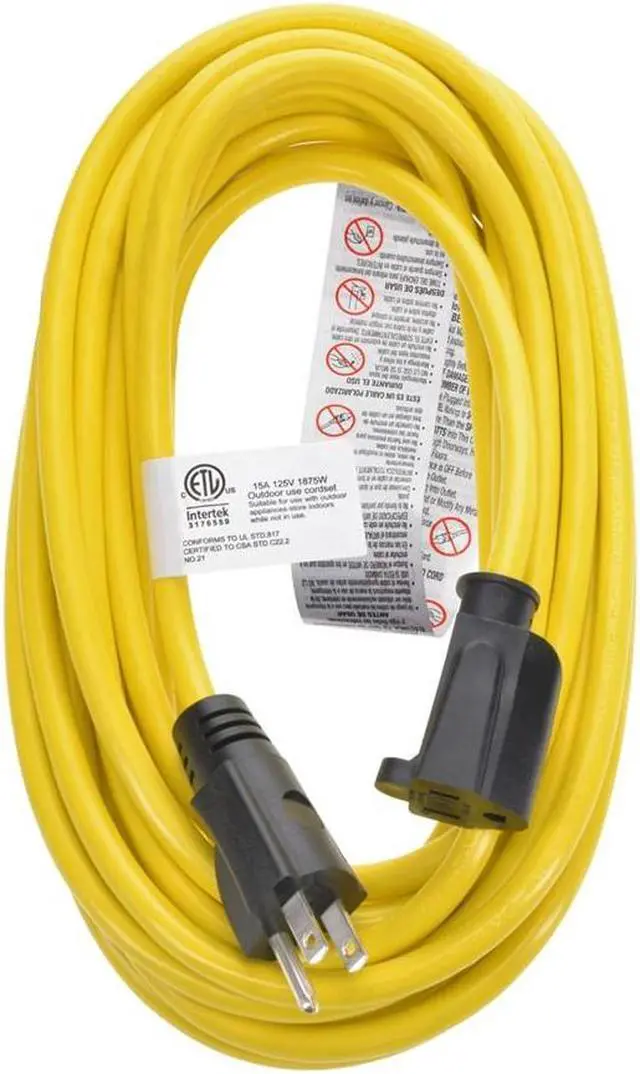 Alt view image 5 of 7 - Monoprice Outdoor Extension Cord - 25 Feet - Yellow | NEMA 5-15P to NEMA 5-15R, 14AWG, 15A, SJTW, For Computers, Monitors, Scanners, Printers