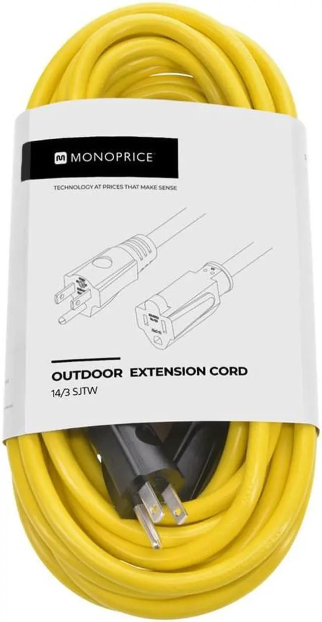 Alt view image 6 of 7 - Monoprice Outdoor Extension Cord - 25 Feet - Yellow | NEMA 5-15P to NEMA 5-15R, 14AWG, 15A, SJTW, For Computers, Monitors, Scanners, Printers