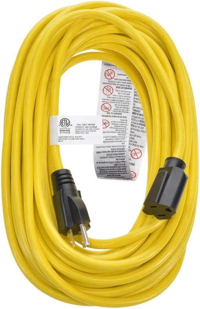 Alt view image 5 of 7 - Monoprice Outdoor Extension Cord - 50 Feet - Yellow | NEMA 5-15P to NEMA 5-15R, 14AWG, 15A, SJTW, For Computers, Monitors, Scanners, Printers