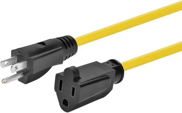 Main image of Monoprice Outdoor Extension Cord - 100 Feet - Yellow | NEMA 5-15P to NEMA 5-15R, 14AWG, 15A, SJTW, For Computers, Monitors, Scanners, Printers