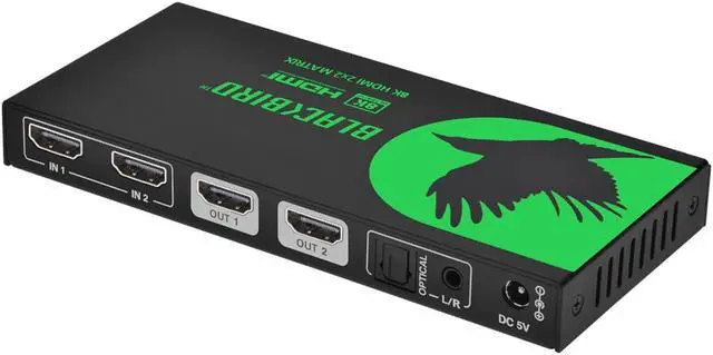 Alt view image 4 of 12 - Monoprice Blackbird 2x2 HDMI Matrix With Audio Extraction, HDMI 2.1, HDCP 2.3, Connect Two 8K60 Sources to Two 8K60 Monitors and Send Content From Either Source To Either Or Both Monitors