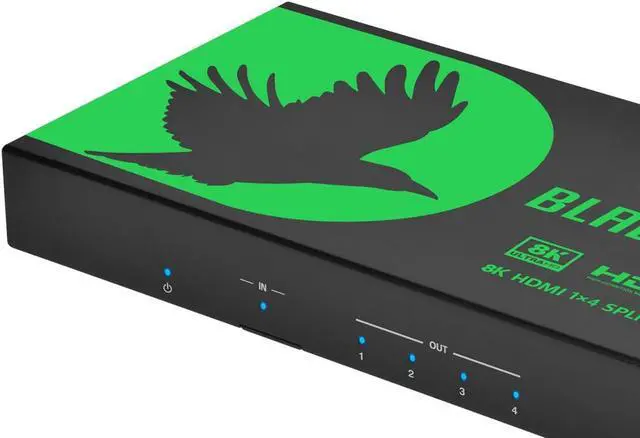 Alt view image 3 of 10 - Monoprice Blackbird 8K60 1x4 HDMI Splitter With Audio Extraction, HDMI 2.1, HDCP 2.3, for Xbox, HDTV, Computer, Projector, PS4, Fire Stick