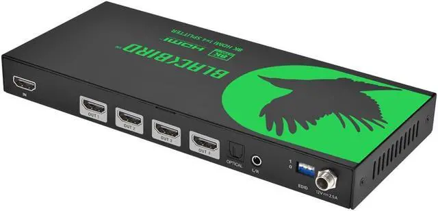 Alt view image 4 of 10 - Monoprice Blackbird 8K60 1x4 HDMI Splitter With Audio Extraction, HDMI 2.1, HDCP 2.3, for Xbox, HDTV, Computer, Projector, PS4, Fire Stick