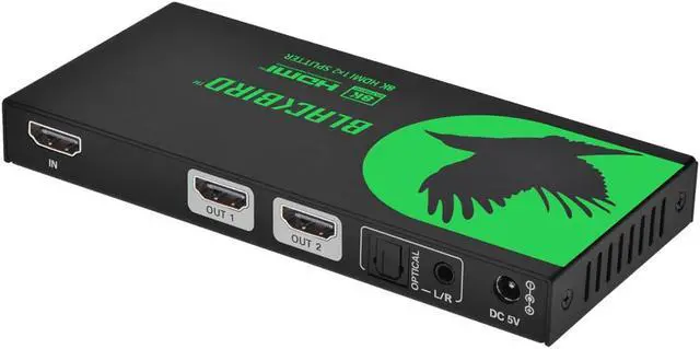 Alt view image 4 of 6 - Monoprice Blackbird 8K60 1x2 HDMI Splitter With Audio Extraction HDMI 2.1 HDCP 2.3, for Xbox, HDTV, Computer, Projector, PS4, Fire Stick