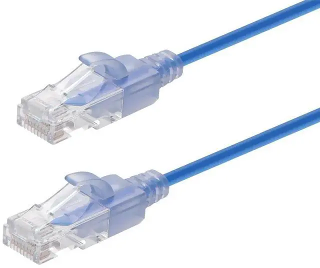Main image of MONOPRICE CAT6A 7FT BLUE PATCH CABLE_ UTP_ 30AWG_ 10G_ PURE BARE COPPER_ SNAGLES