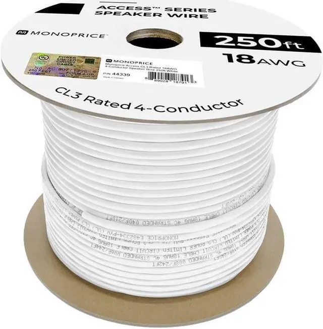 Alt view image 4 of 9 - MONOPRICE ACCESS SERIES 18AWG CL3 RATED 4-CONDUCTOR SPEAKER WIRE 250FT WHITE