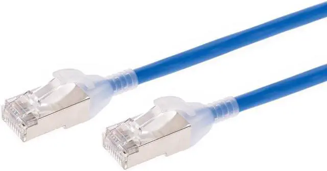 Main image of Monoprice Cat6A 3ft Blue Component Level Patch Cable, Double Shielded (S/FTP), 30AWG, 10G, CM Pure Bare Copper, Snagless