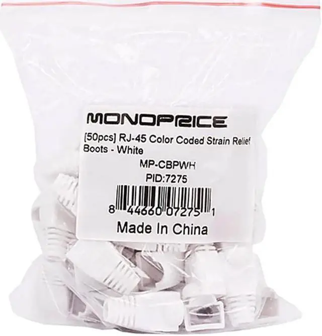 Alt view image 4 of 4 - Monoprice RJ45 Strain Relief Boots, 50 pcs/pack, White